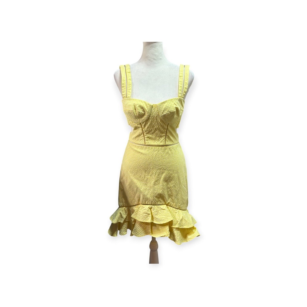 Jonathan Simkhai Yellow Gingham Bustier Cutout Ruffle Mini Dress WITH FLAW‎ #831